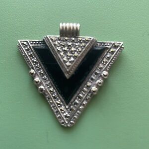 Vintage 925 Silver Black Onyx & Marcasite Pendant